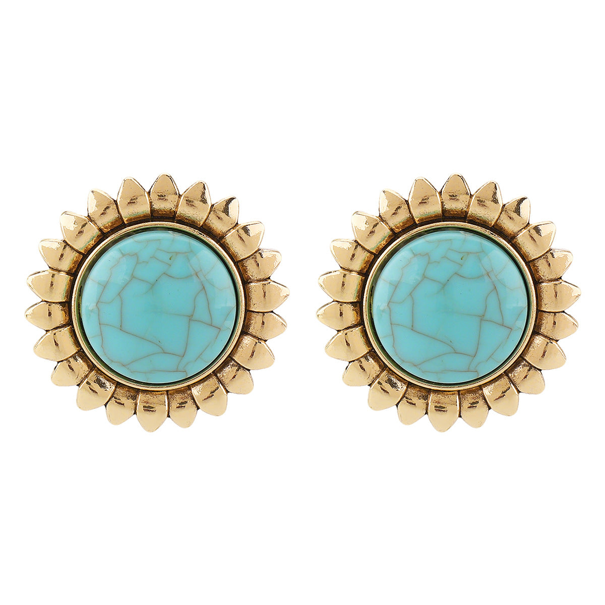 Collana vintage da donna in lega con intarsi turchesi a motivi floreali geometrici e finitura placcata oro