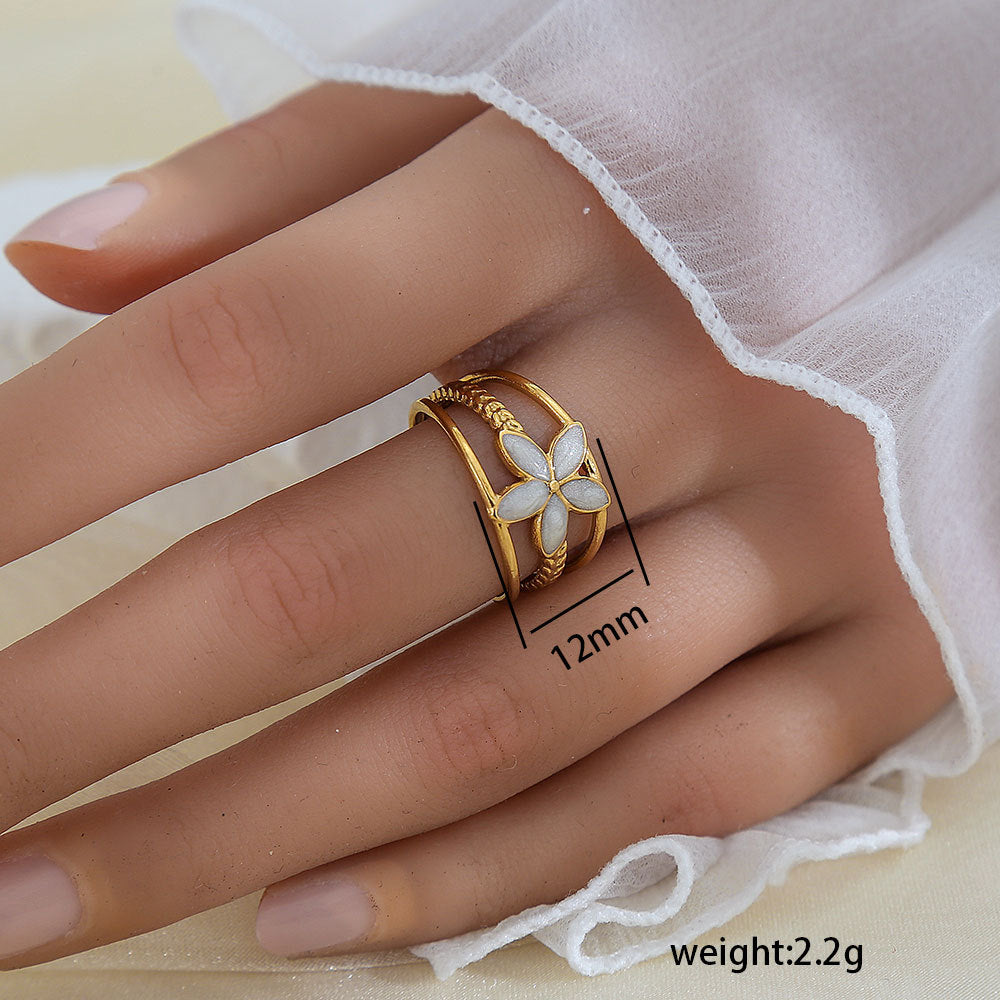 Anello aperto regolabile geometrico in acciaio al titanio con finitura galvanica per donna e uomo, gioielli moderni e minimalisti