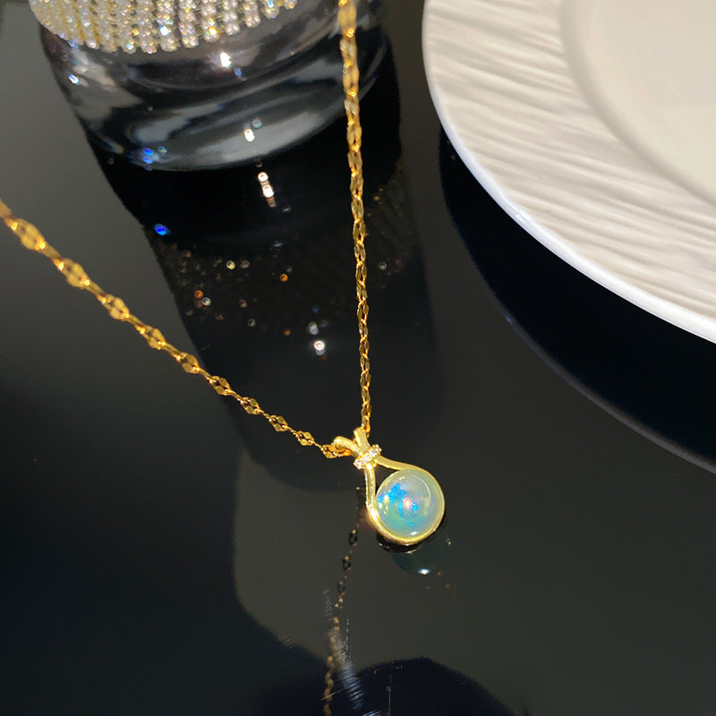 Minimalist Sweet Round Geometric Titanium Steel Plated Necklace with Brass Pendant for Unisex