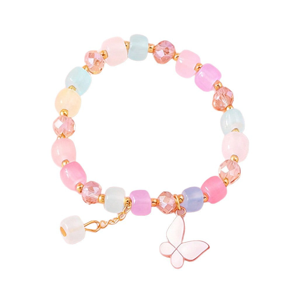Butterfly-Shaped Glass Bracelet for Girls - Handmade Minimalist Children's Bracelet with Elegant Ancient Chinese Style and Vibrant Solid Colors