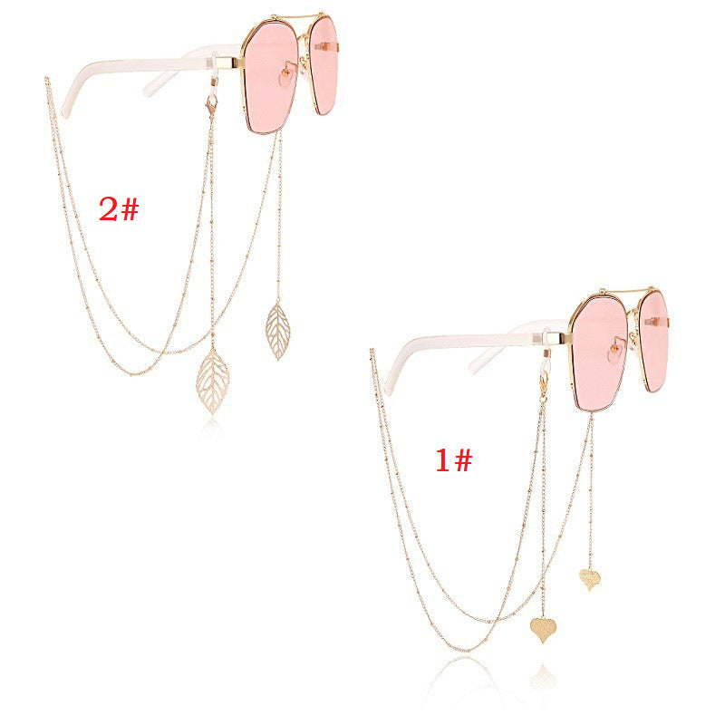 Long Tassel Heart and Leaf Pendant Alloy Eyeglass Chain and Mask Holder