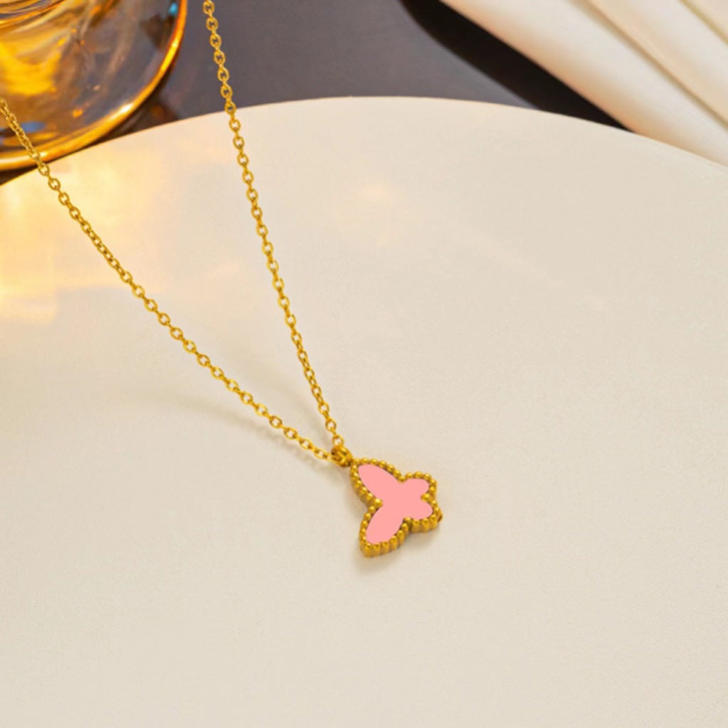 Set di collana, orecchini e bracciale minimalista con farfalla in acciaio al titanio con finitura placcata