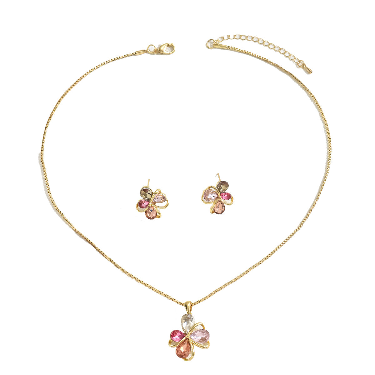 Set di collana lunga con intarsio a goccia d'acqua geometrica e orecchini per donne in rame