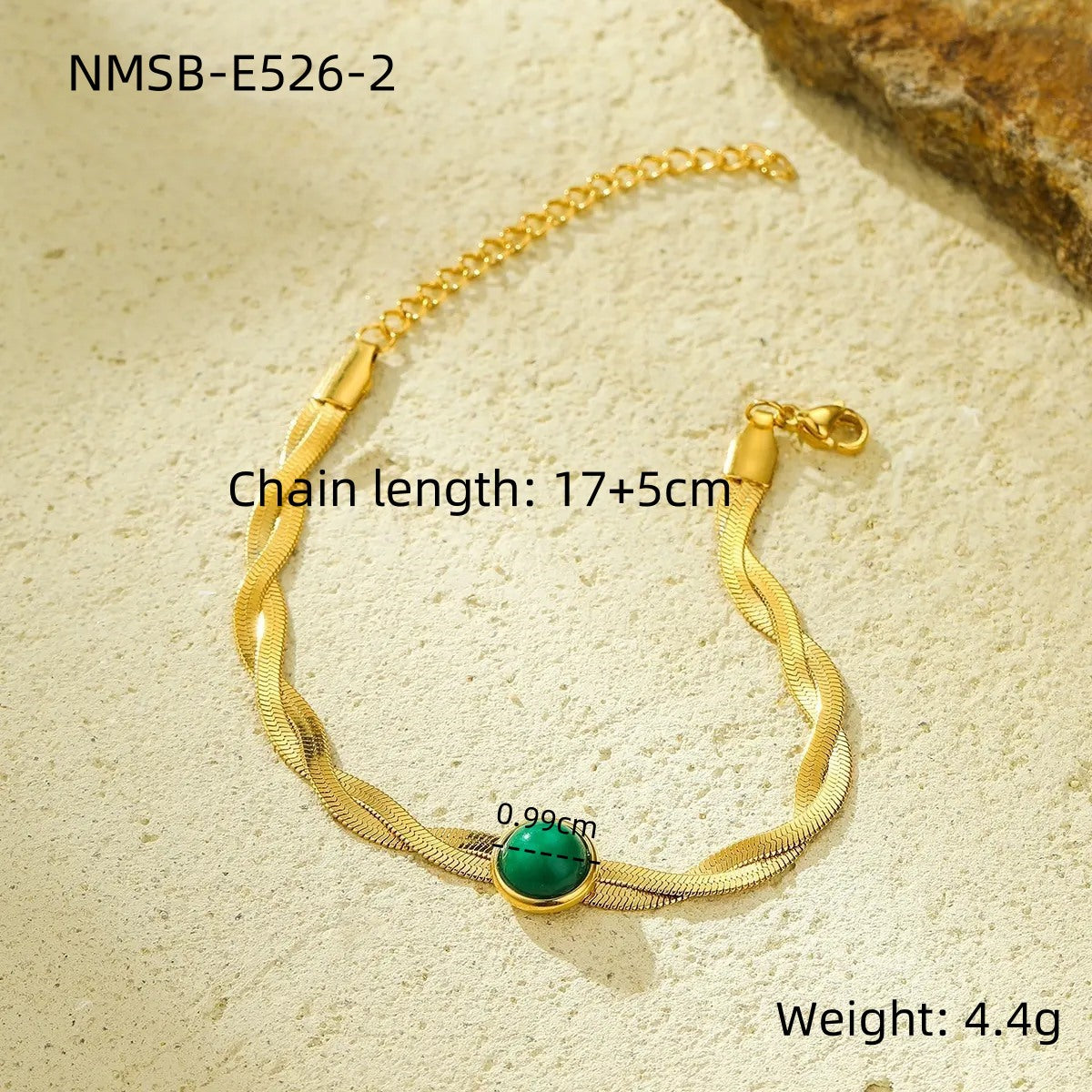 Fashionable OL Style Geometric Shape Stainless Steel Braided Snake Chain Bracelet with Turquoise Inlay and Titanium Steel Accents