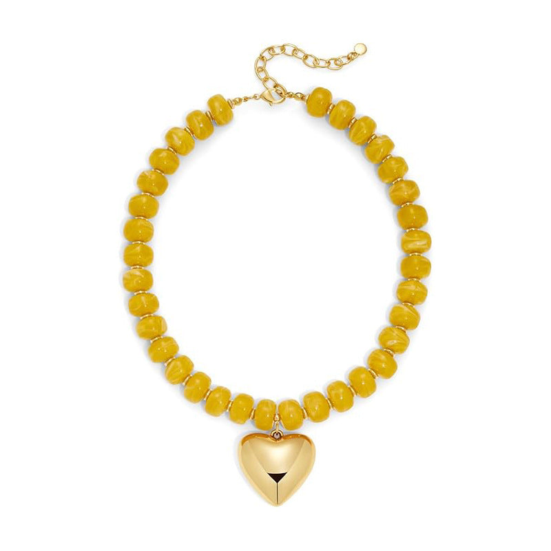 Luxury Heart Resin Pendant Acrylic Bead Necklace for Women