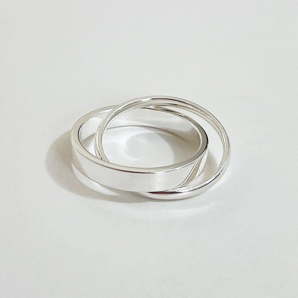 Anello doppio geometrico rotondo minimalista da donna placcato in argento sterling 925