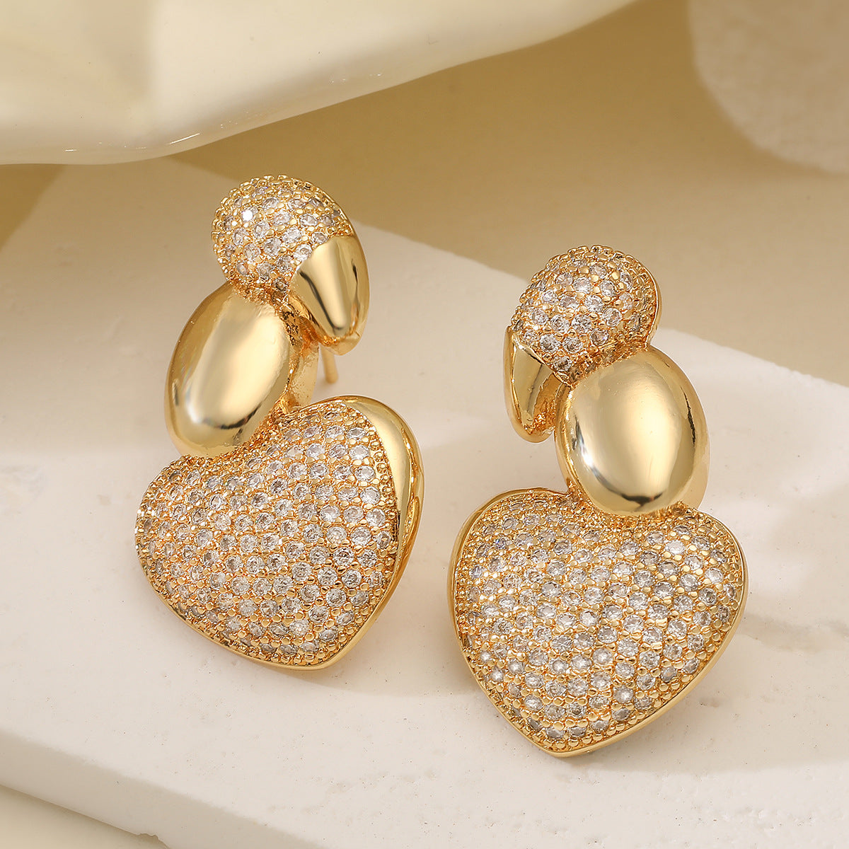 Minimalist Luxury 18K Gold Plated Brass Geometric Cubic Zirconia Irregular Stud Earrings for Women