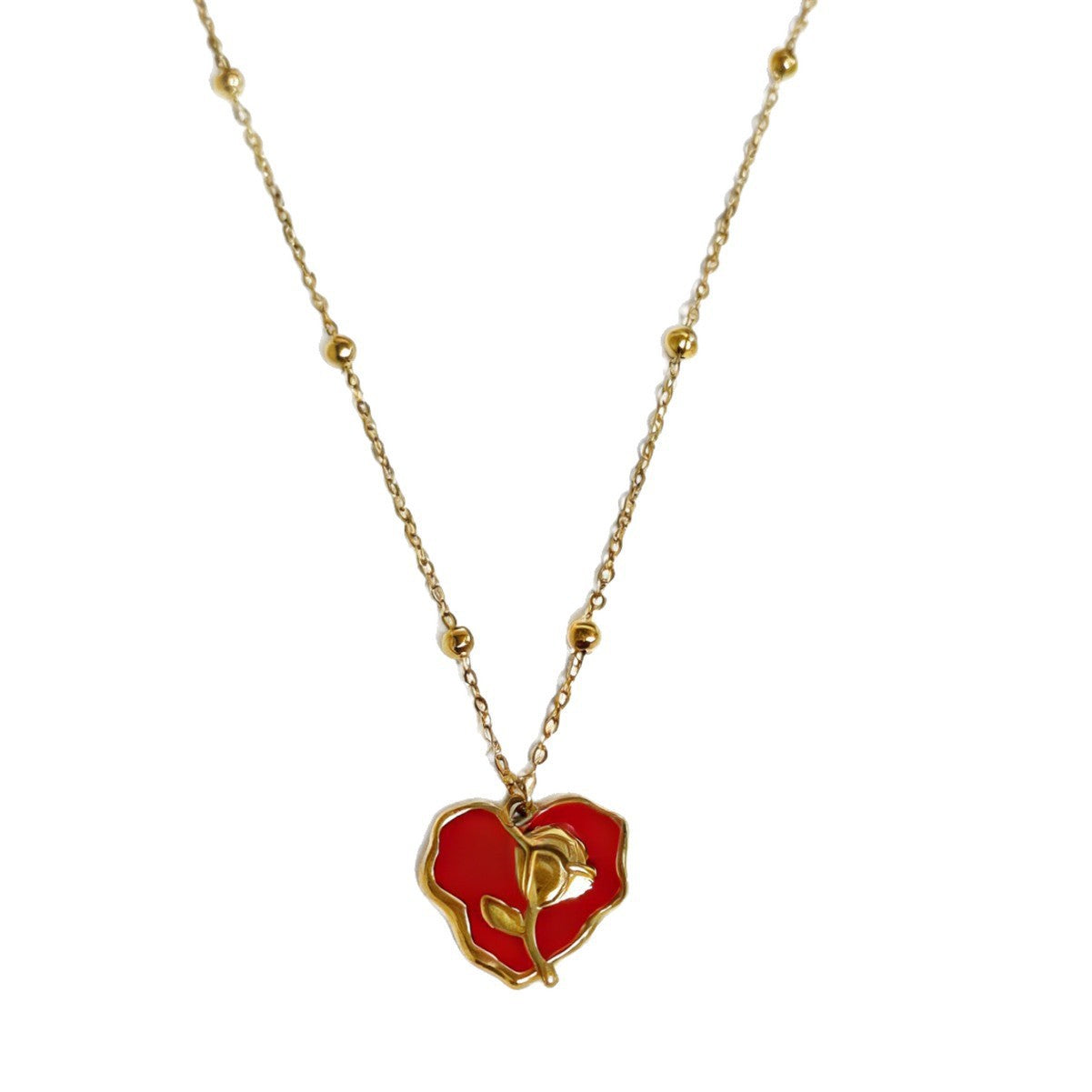 Vintage Sweet Heart Floral Drip Oil Plated Stainless Steel Necklace
