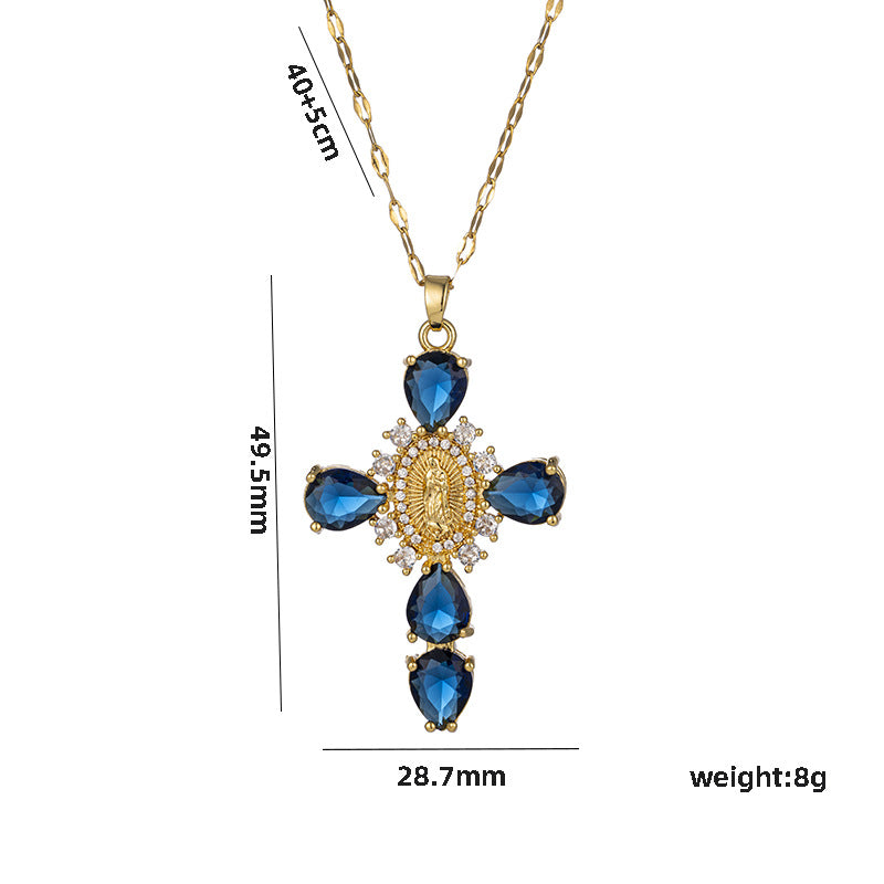 Chic Geometric Cross Pendant Necklace for Women Titanium Steel with Micro-Pave Zirconia Locket Chain