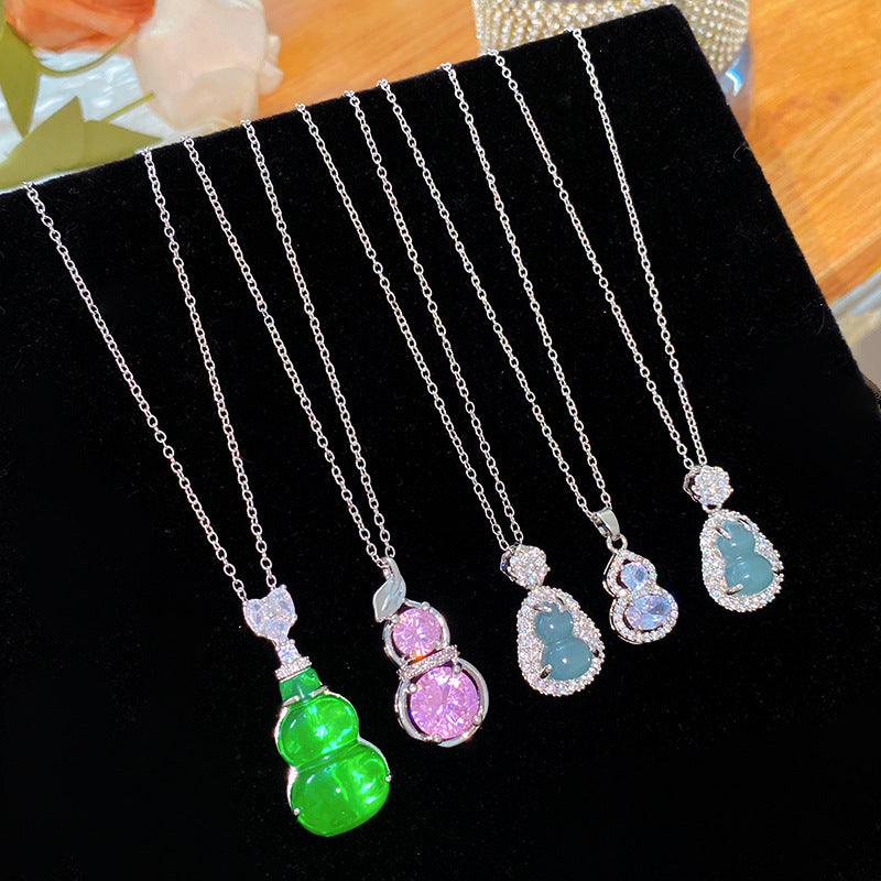 Minimalist Sweet Titanium Steel Plated Gourd Pendant Necklace with Cubic Zirconia for Women