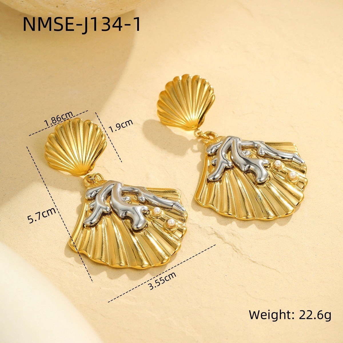 Elegantes pendientes de acero inoxidable con textura de coral y conchas marinas inspiradas en el océano, chapados en oro y plata para mujer