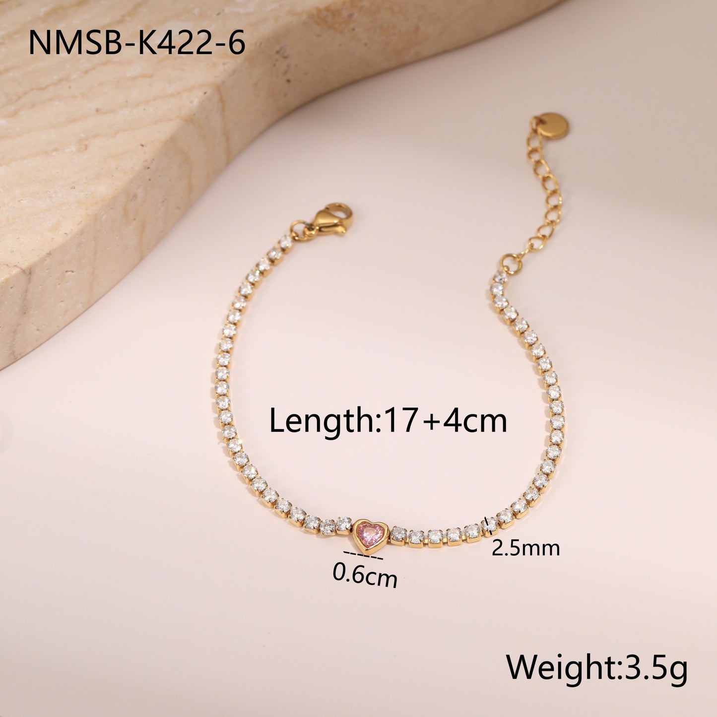 Fashionable Geometric Titanium Steel Bracelet with Zircon Inlay, Electroplated Stainless Steel Luxury Women's Hand Jewelry