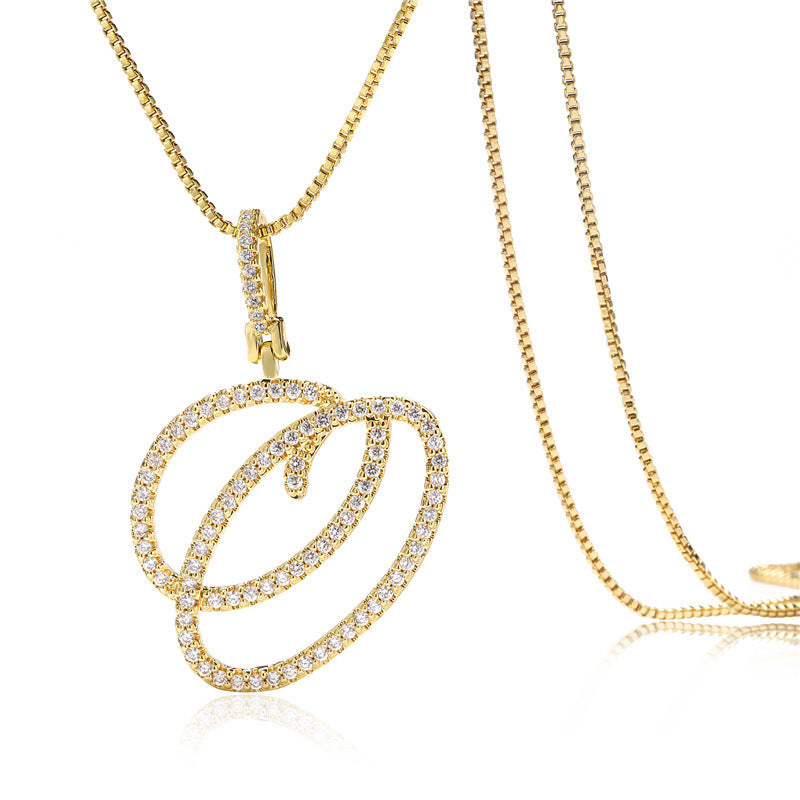 Minimalist Geometric Letter Pendant Necklace in Brass with Micro-Pavé Setting on Box Chain