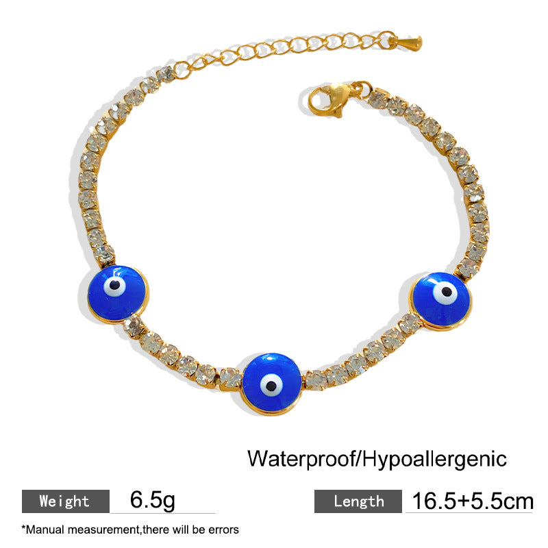 Sweet Streetwear Titanium Steel Plated Eye Cubic Zirconia Bracelet