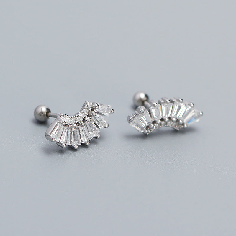 925 Sterling Silver Geometric Plated Diamond Stud Earring