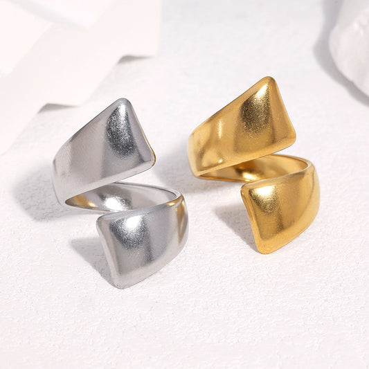 Minimalist Geometric Polished Stainless Steel Open Ring for Women
