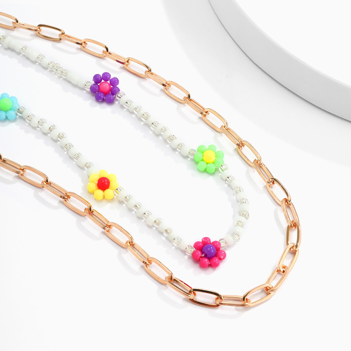 Minimalist Daisy Floral Necklace Set with Cross Chain and Resin Accents for Women
