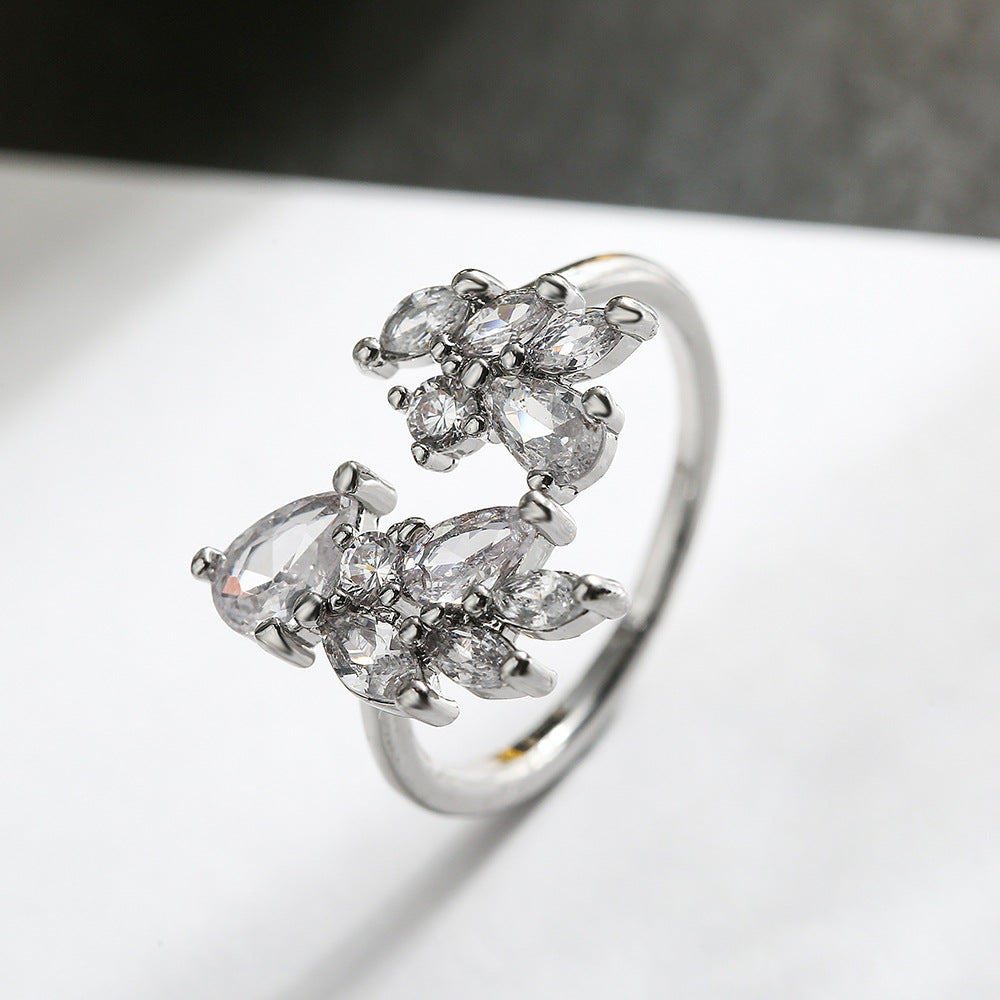 Anello Aperto Geometrico Minimalista da Donna in Rame con Zirconi Micro-Pavé