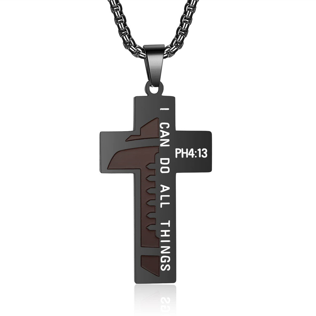 Punk Hip-Hop Stainless Steel Cross Pendant Necklace with Enamel Coloring for Men