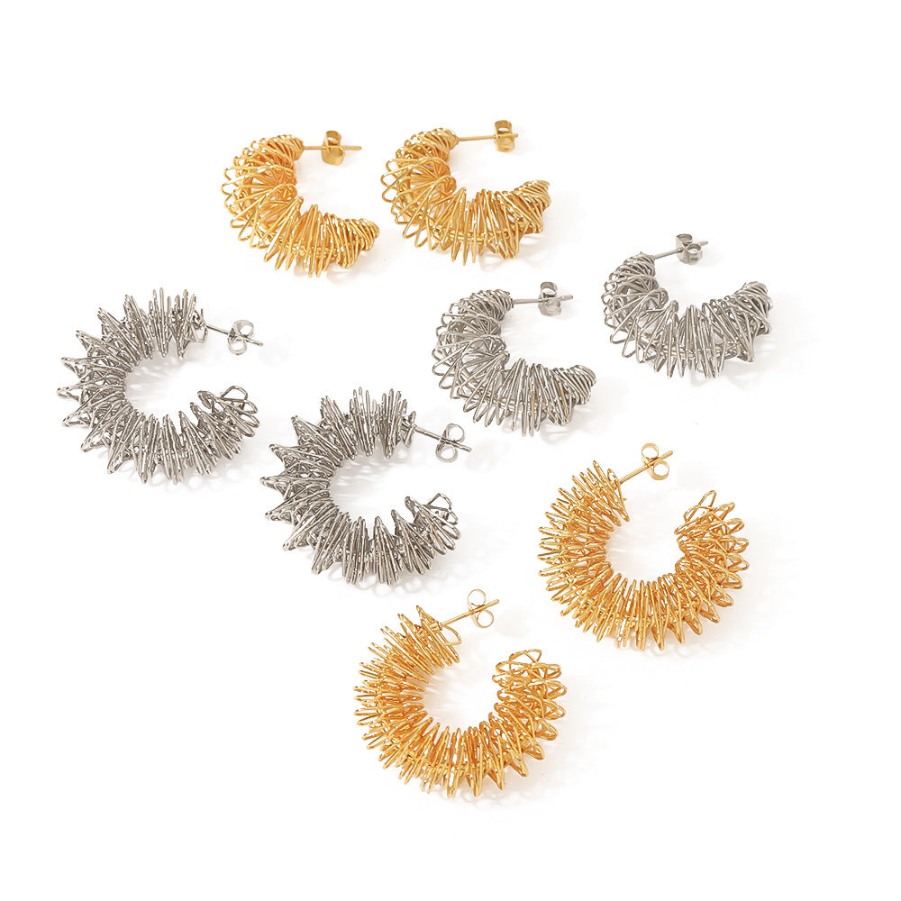 Orecchini da donna in acciaio inossidabile irregolari geometrici placcati oro 18K con design a intaglio