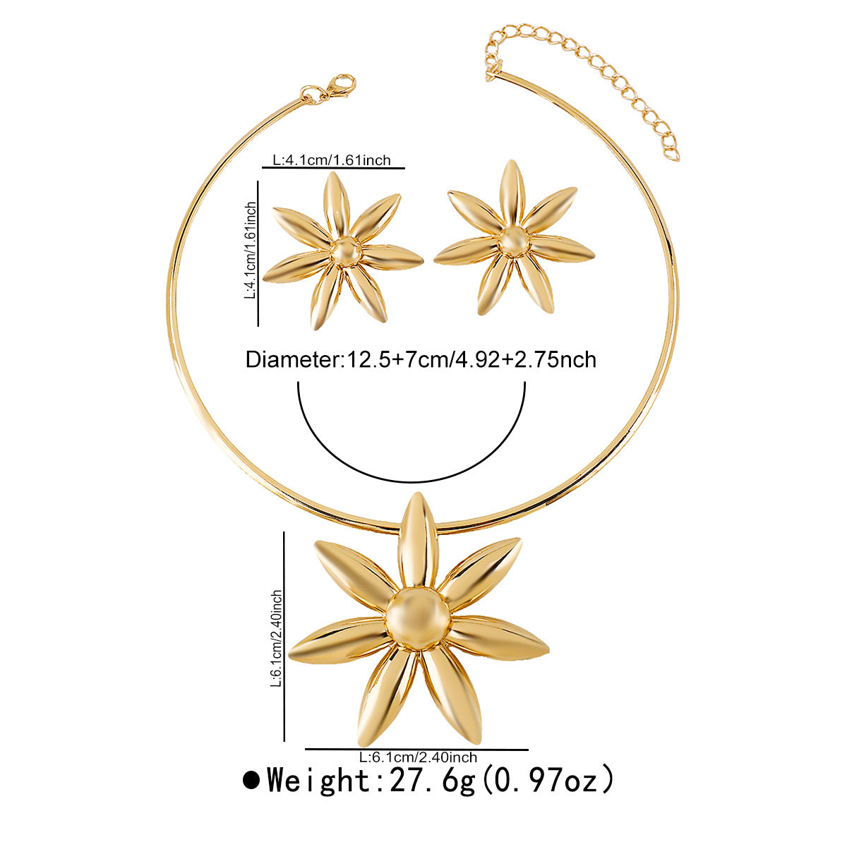 Vintage Floral Alloy Earrings and Necklace Set with Gold-Plated Finish for Women