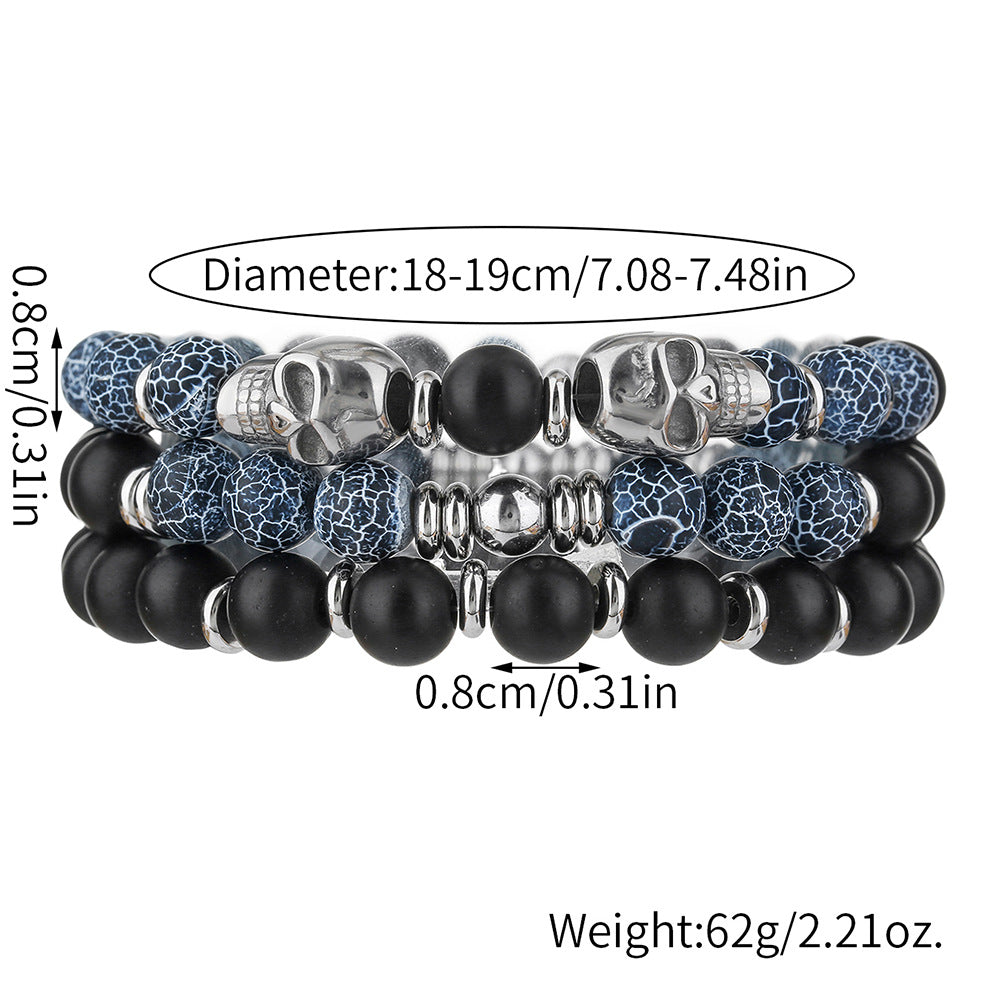 Vintage Hip-hop Sporty Geometric Round Stainless Steel Agate Beaded Bracelet for Men and Women