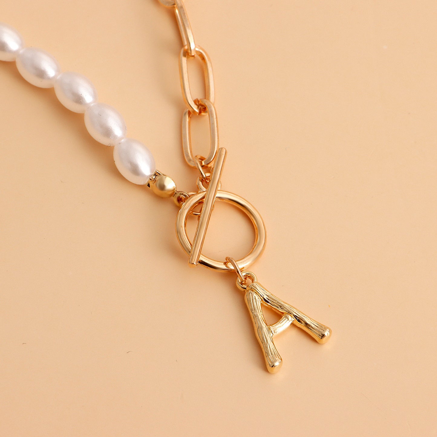 Minimalist Geometric Alloy Pendant Necklace with Simulated Pearl Accent and Letter A Design for Women