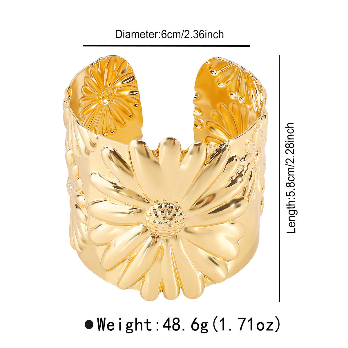 Brazalete de metal floral vintage para mujer con acabado galvanizado y diseño minimalista