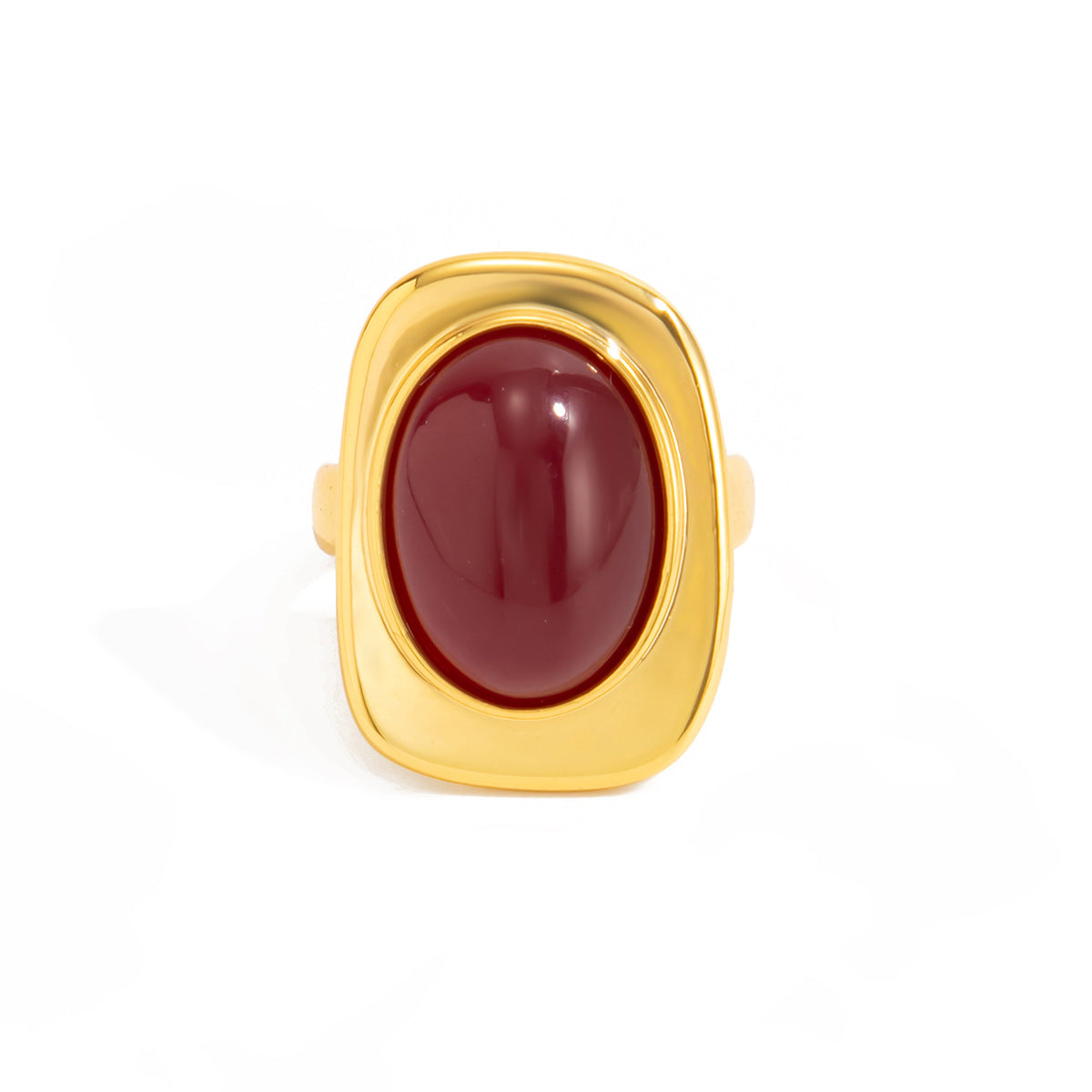 Vintage Luxury Geometric Square Alloy Plated Ring with Red Gemstone for Women