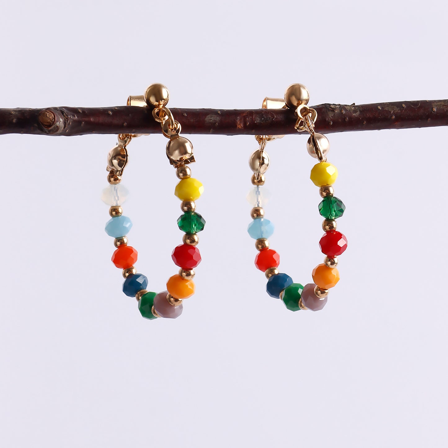 Bohemian Style Geometric Shaped Rhinestone Earrings for Women with Plated Finish and Moon Motif