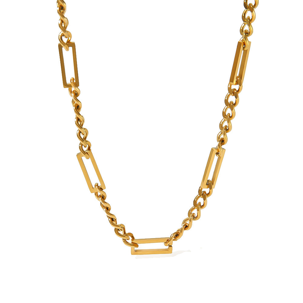 Minimalist Geometric Titanium Steel Plated Necklace with Irregular Square and Circle Links for Men and Women