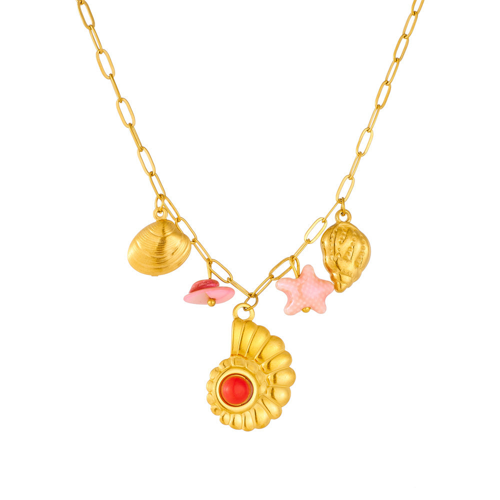 Chic Gold Plated Star and Seashell Stainless Steel Necklace for Women