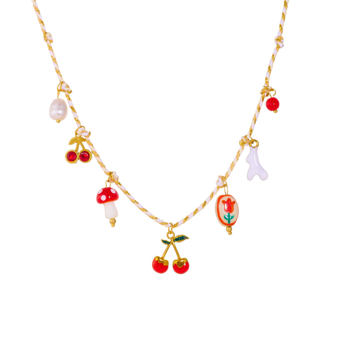 Sweet Gold Plated Drip Oil Ceramic Flower Pendant Stainless Steel Rope Chain Necklace for Women