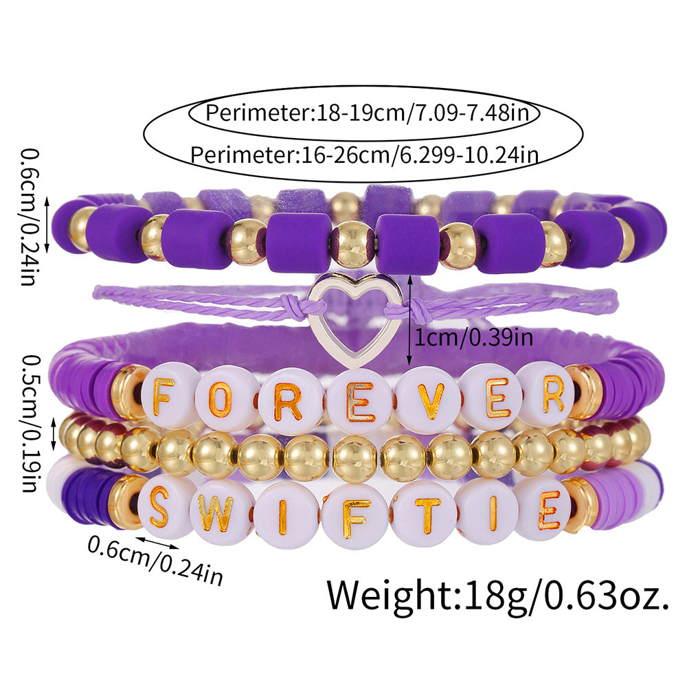 Purple Resin Letter Bead Bracelet with Brass and Acrylic Accents for Unisex