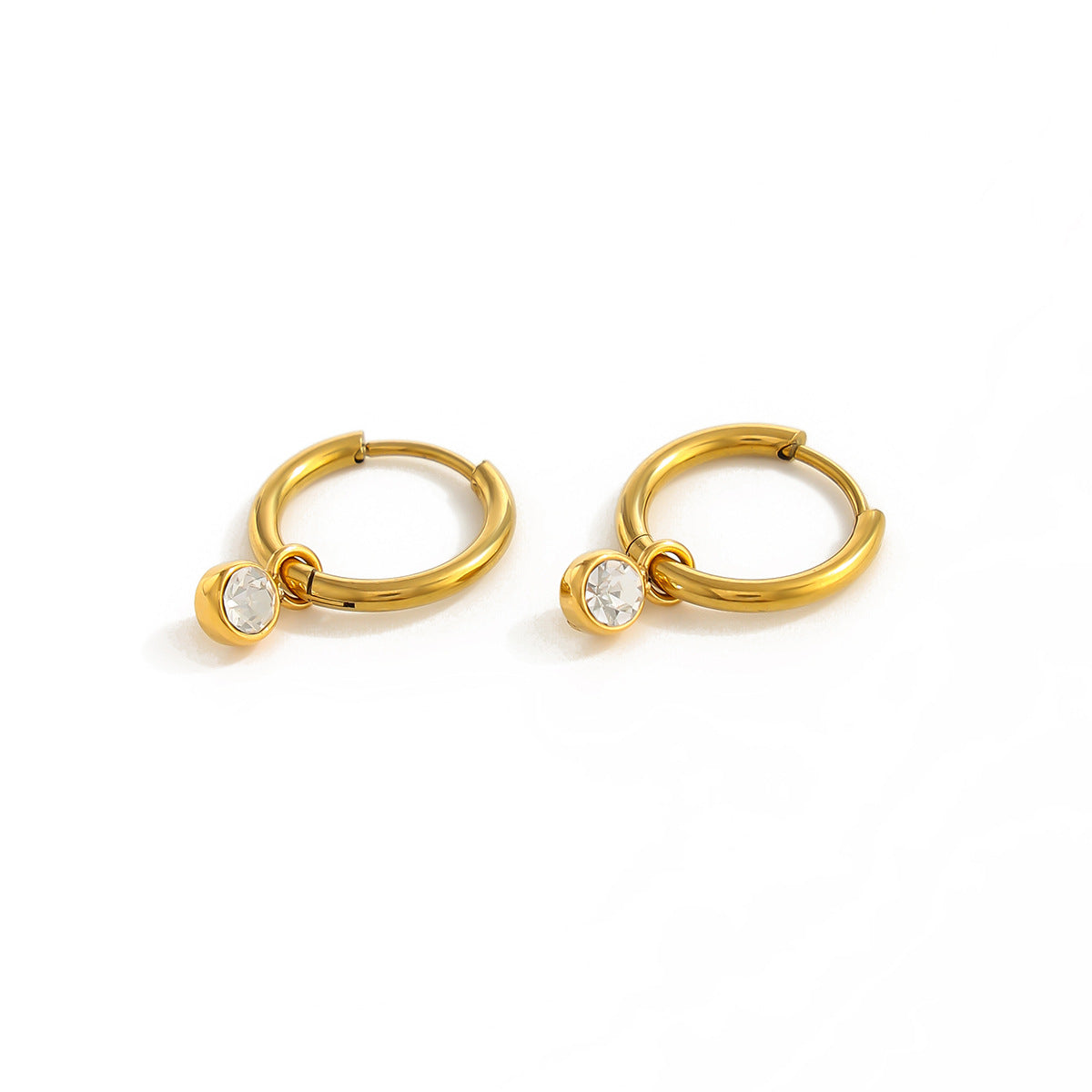 Minimalist Geometric Round Rhinestone Inlaid PVD Stainless Steel Earrings for Women