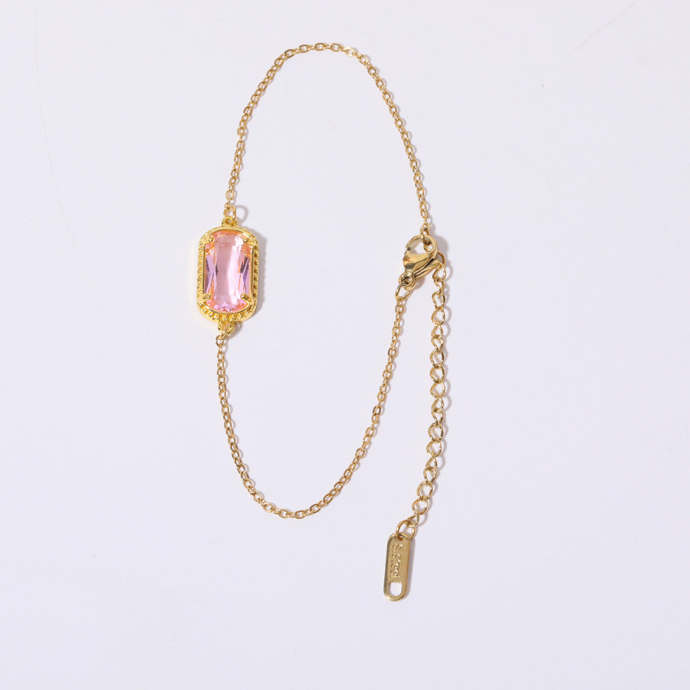 Elegant Oval Green Zircon Necklace in Copper with Electroplated Finish for Women