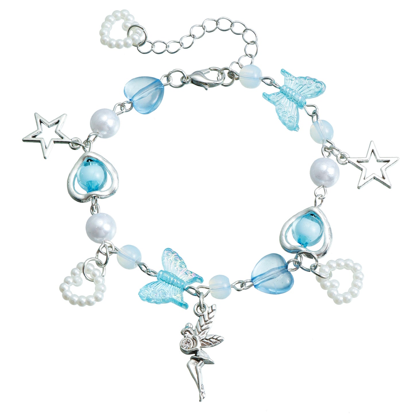 Bracciale da donna minimalista con perline a forma di cuore e stella, impreziosito da cristalli e catena in metallo placcato