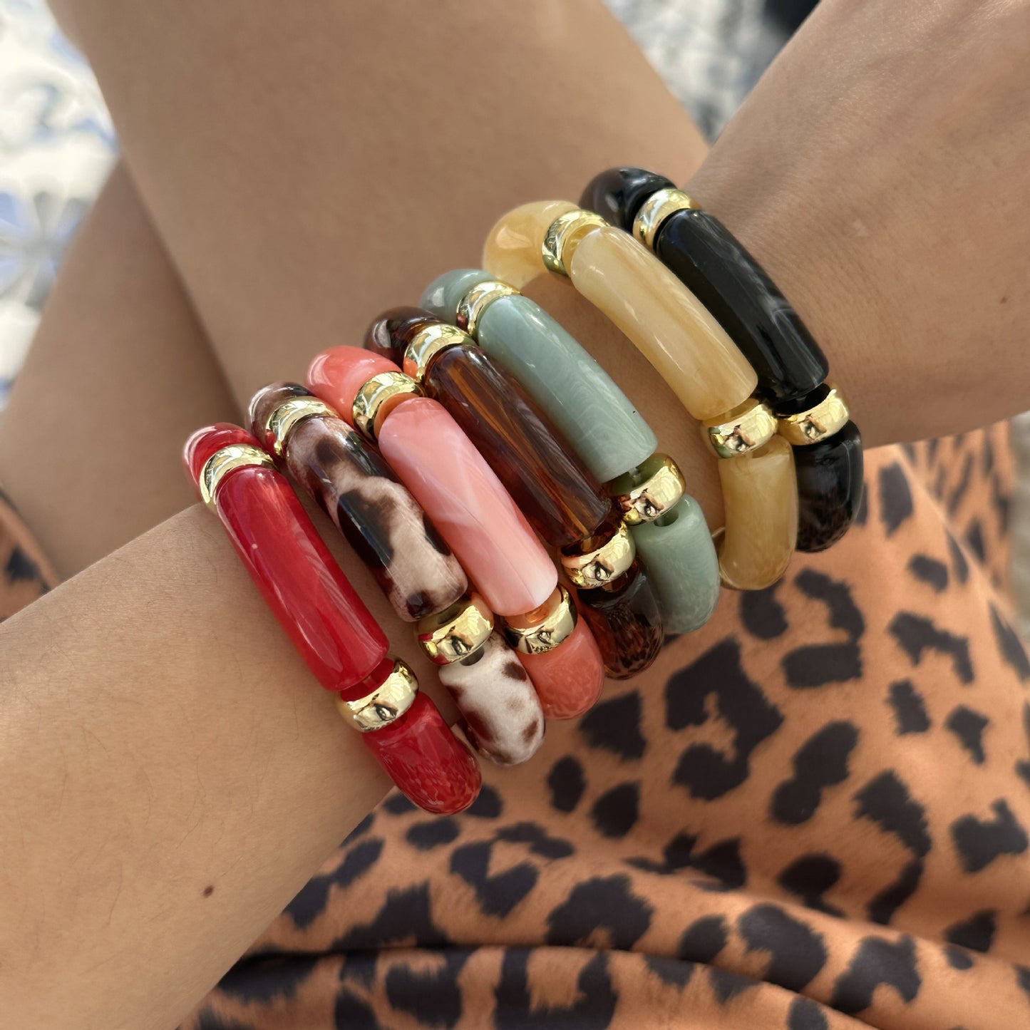 Vintage Minimalist Geometric Resin Plated Bamboo Joint Cuff Bracelet Set
