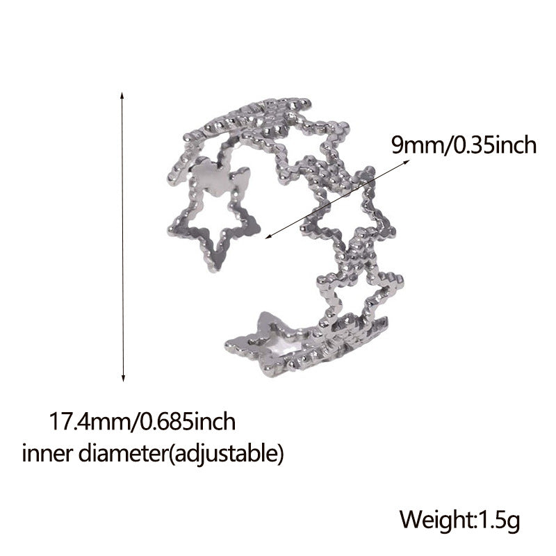 Anello da donna in acciaio al titanio a forma di stella minimalista con placcatura in oro 18 carati, fascia aperta regolabile