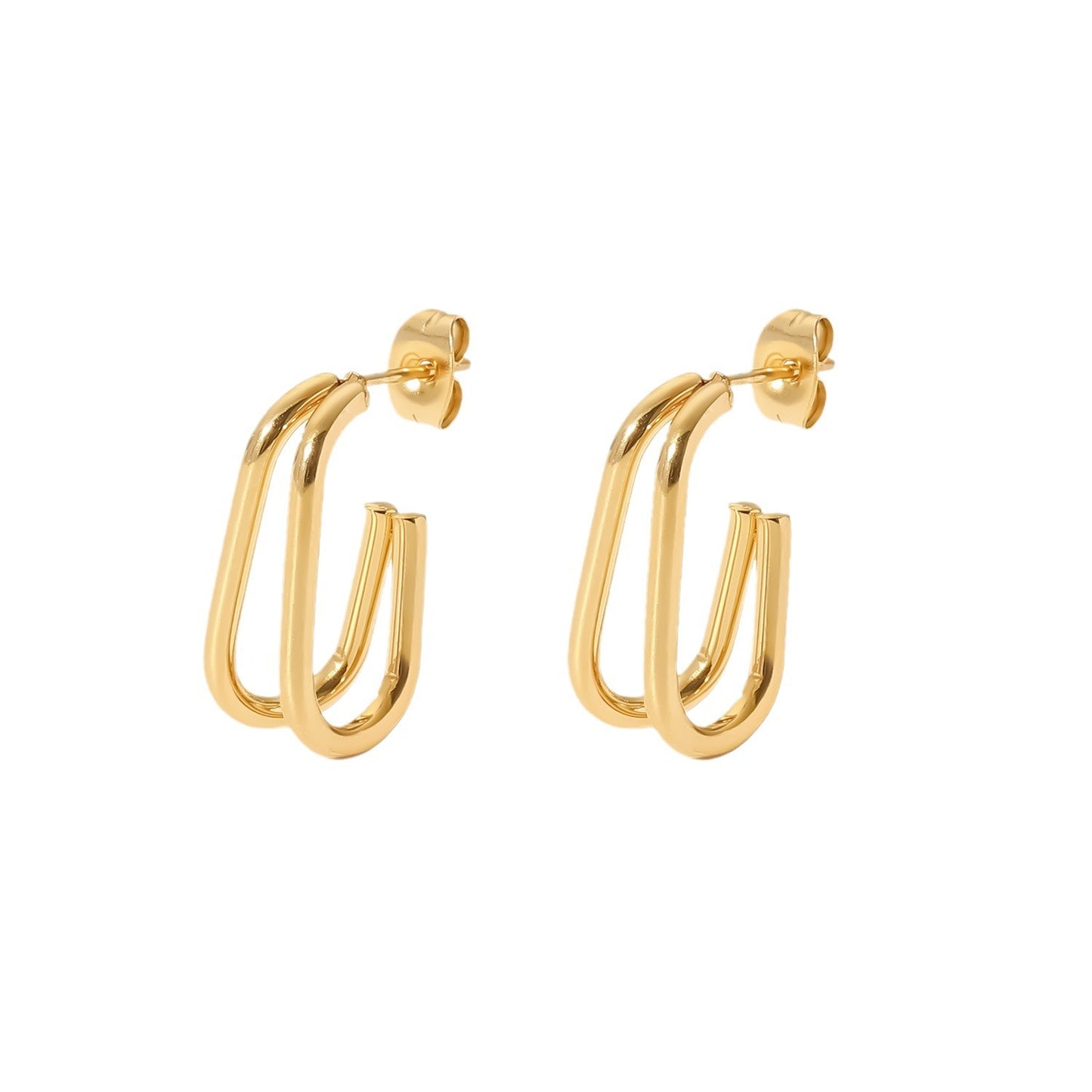 Orecchini a cerchio a doppio strato geometrici alla moda per donna in acciaio inossidabile placcato oro 18K