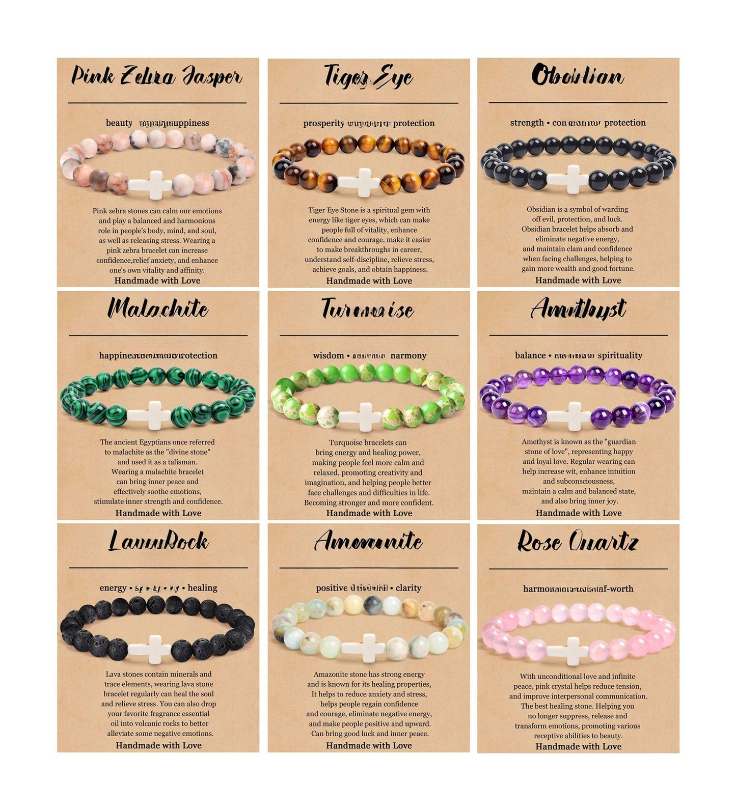 Vintage Bohemian 8mm Agate Cross Beaded Bracelet Unisex Religious Handmade Jewelry