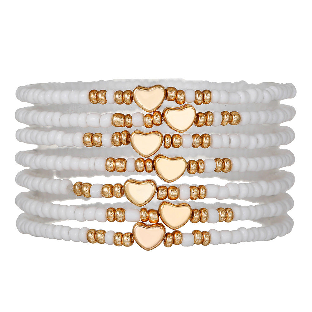 Fashion Casual Heart Glass Beads Handmade Multi-Layer Stretch Bracelet