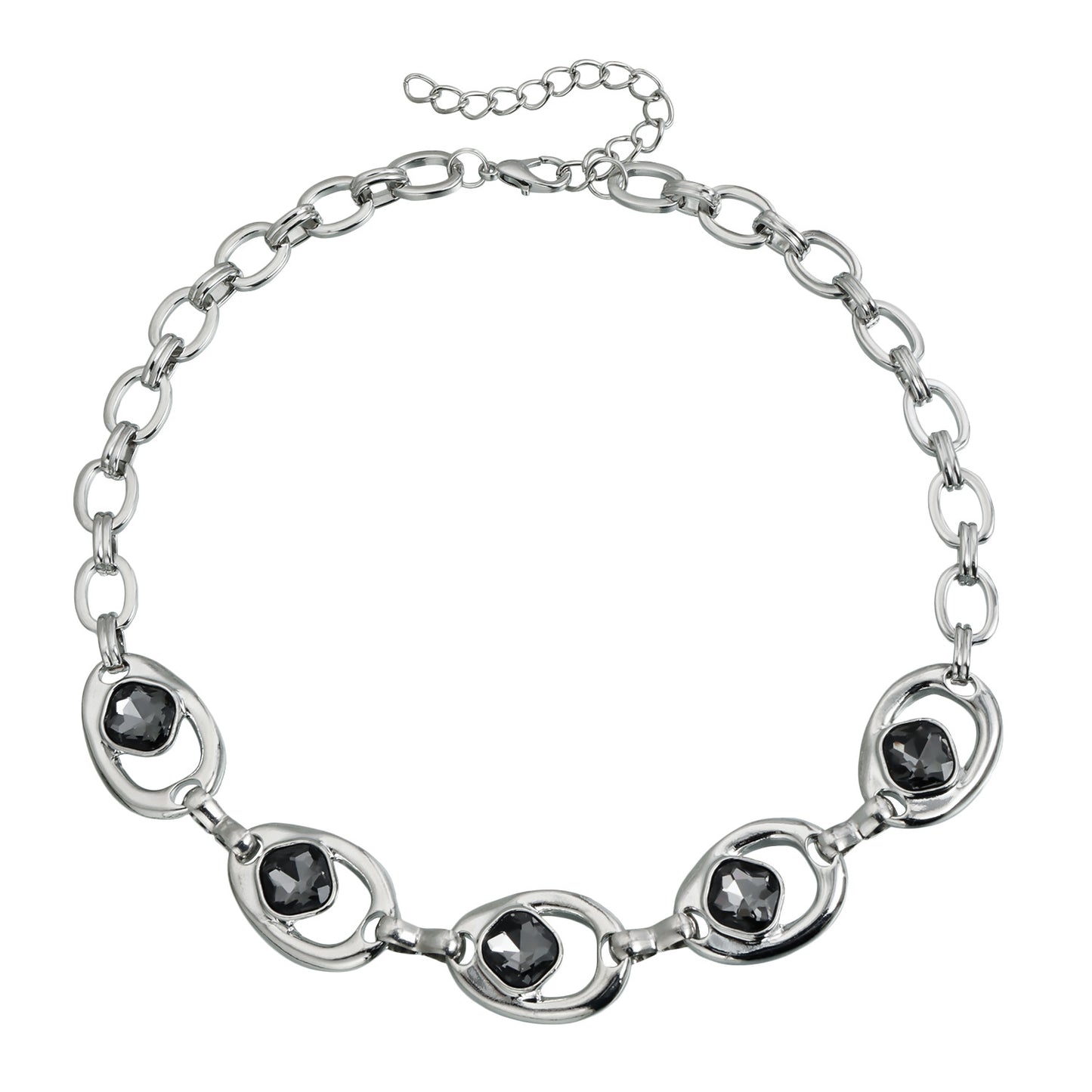 Luxury Irregular Geometric Black Rhinestone Y-Necklace Alloy Plated Statement Pendant for Women and Men
