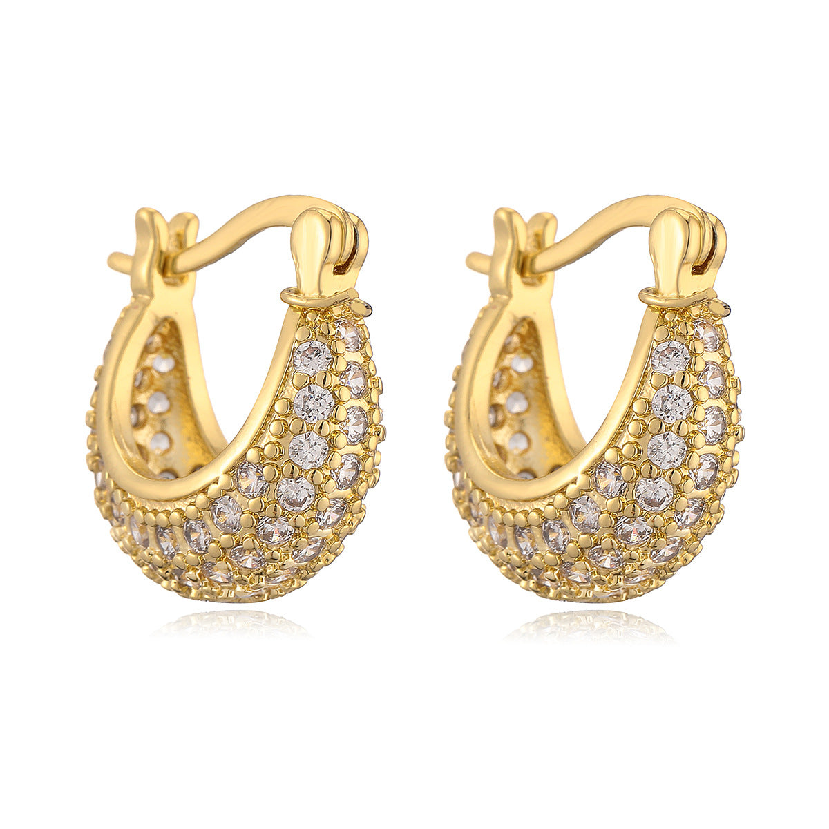 Orecchini a Cerchio Geometrici Minimalisti da Donna Realizzati in Ottone con Placcatura in Oro 18K e Intarsio di Zirconi