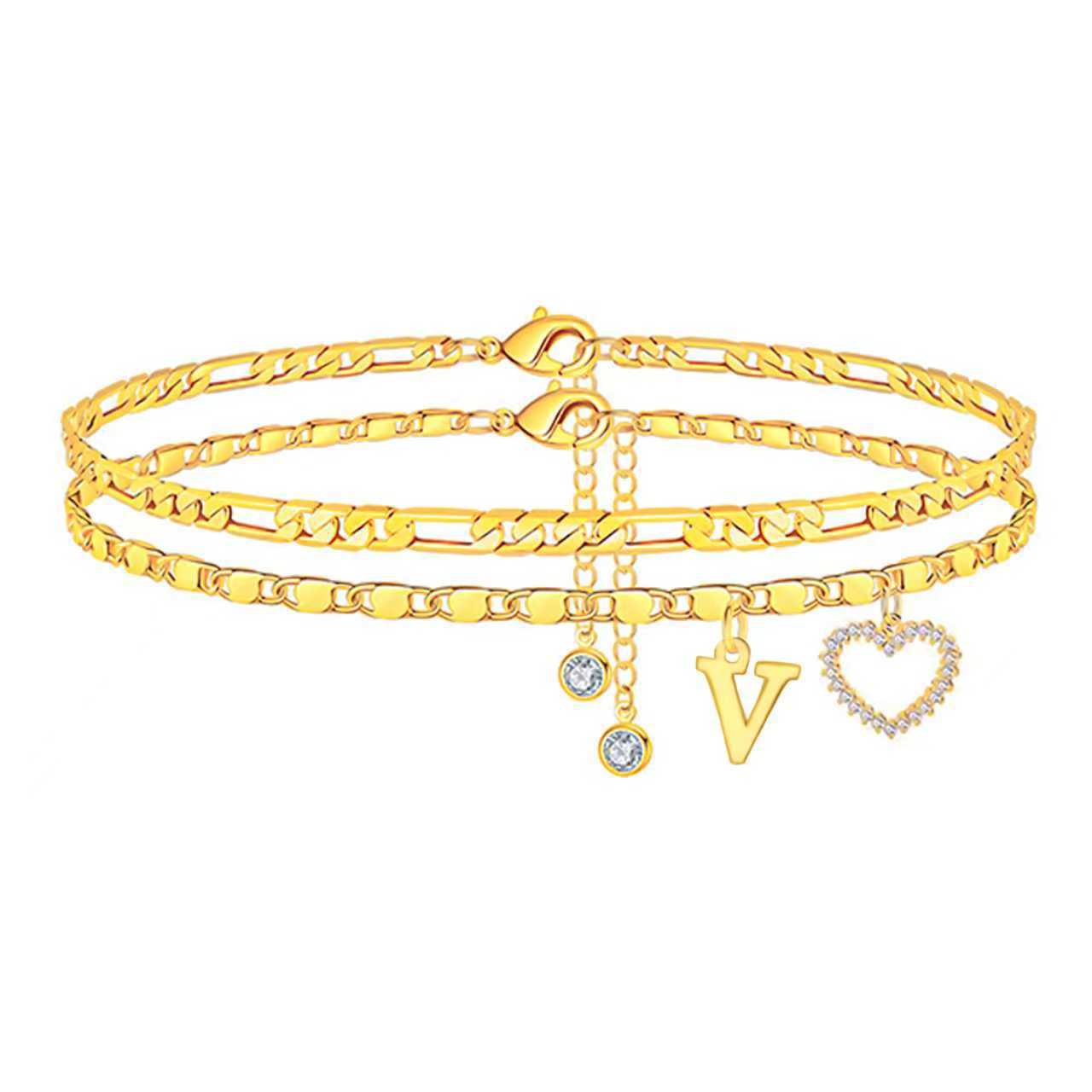 Minimalist Heart Letter Alloy Rope Chain Anklet for Women