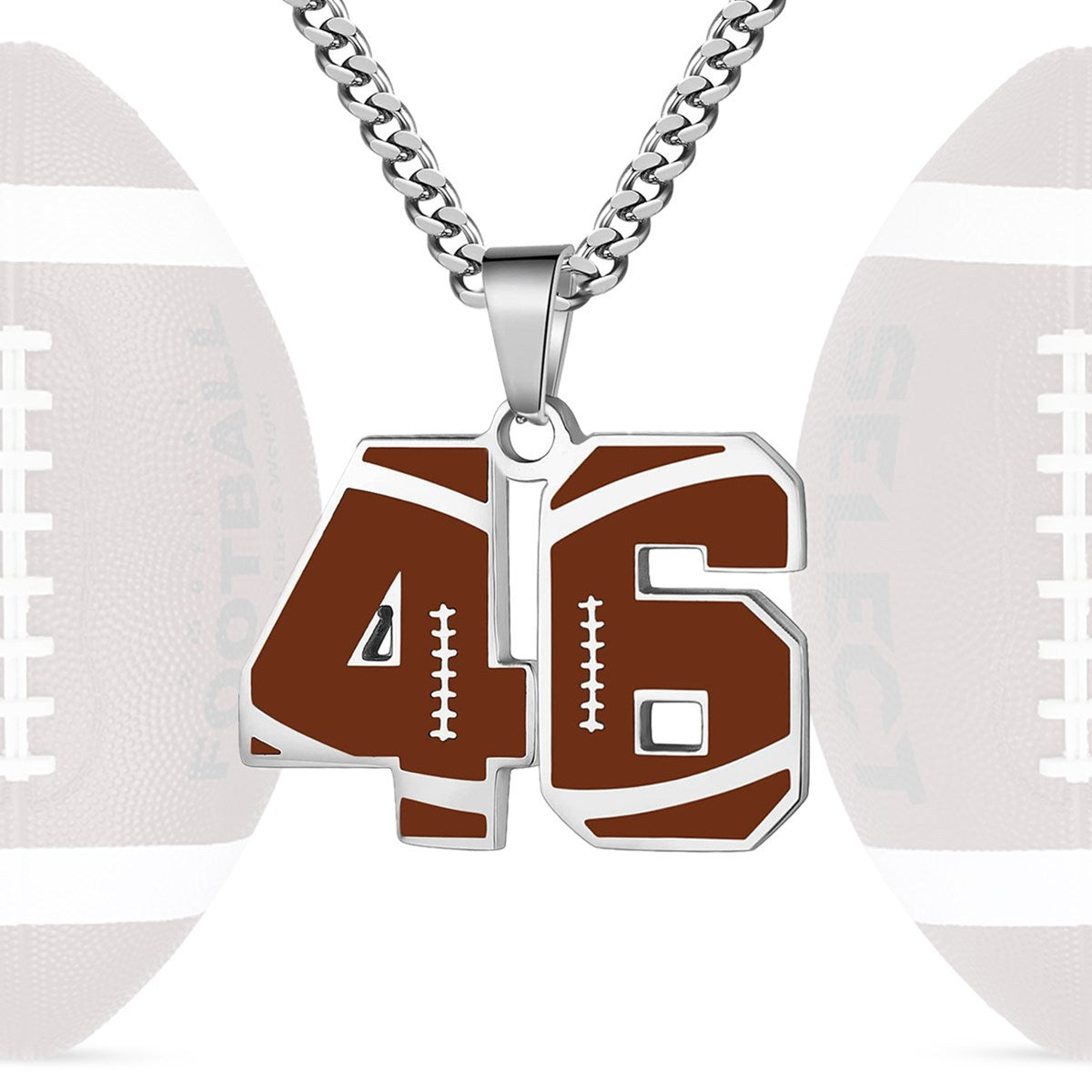 Motivational Football Number Pendant Necklace for Men in Stainless Steel with Polished Finish and Letter/Number Design