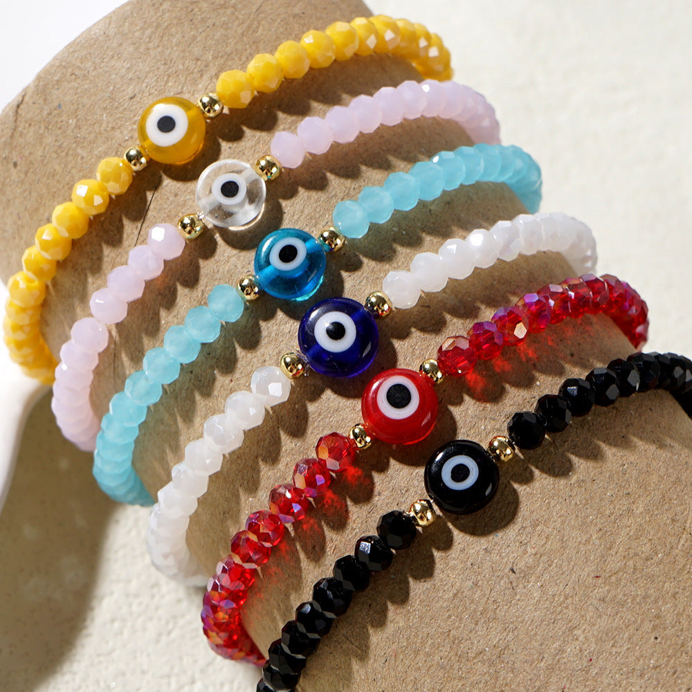 Geometric Evil Eye Crystal Beaded Bracelet for Women