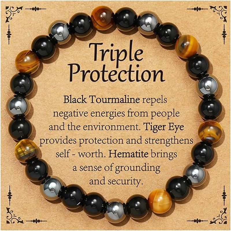 Minimalist Natural Stone Tiger Eye Amethyst Citrine Round Geometric Bracelet Unisex