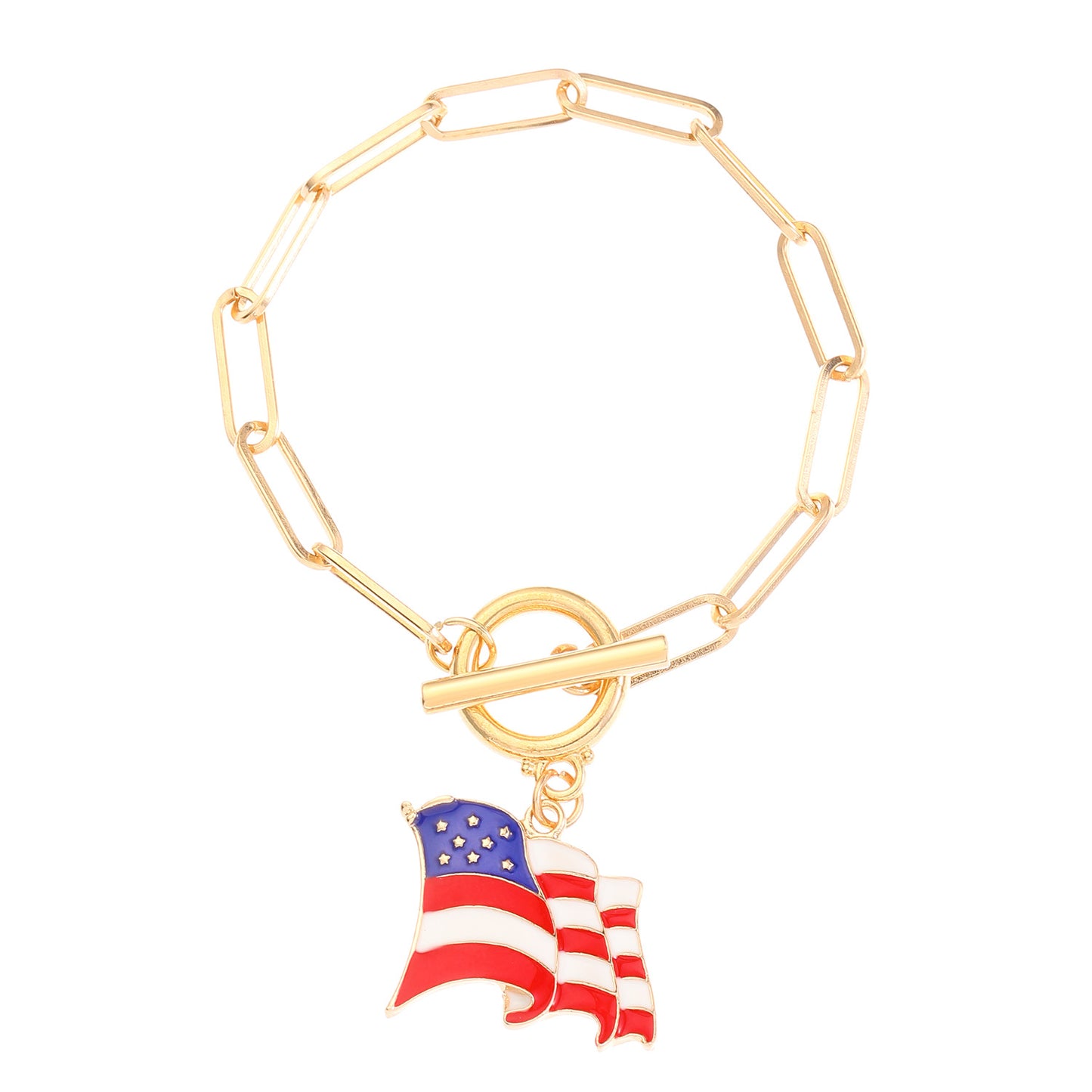 Bracciale Unisex in Lega Placcata a Cuore con Stella Bandiera Americana Gioielli Casual