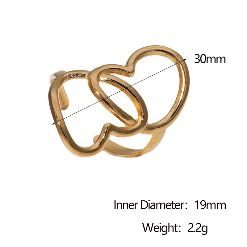 Anello da donna minimalista a cuore aperto in acciaio inossidabile placcato oro 18K